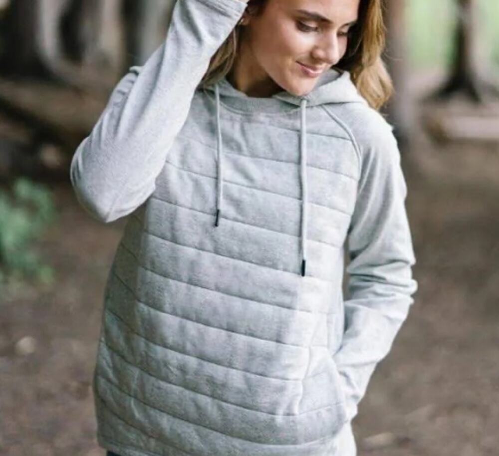 Zyia Gray Quilted Hoodie Pullover - Medium